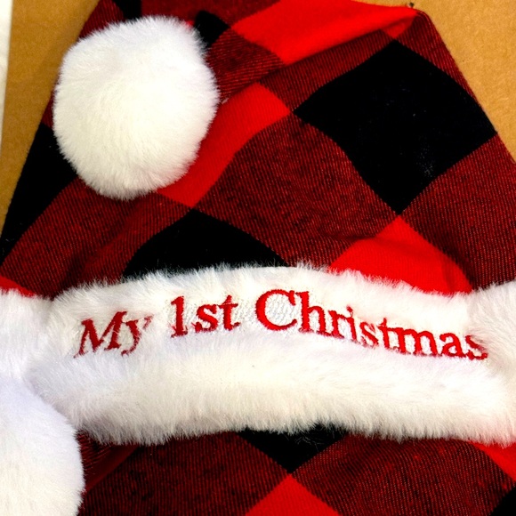 SOLD: Buffalo Plaid ‘My First Christmas’ Santa hat, & one for mommy or daddy - Picture 2 of 4